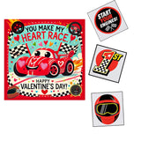 Race Car Valentine Cards With Tattoos For Kids, 24 Pack, Classroom Exchange Set