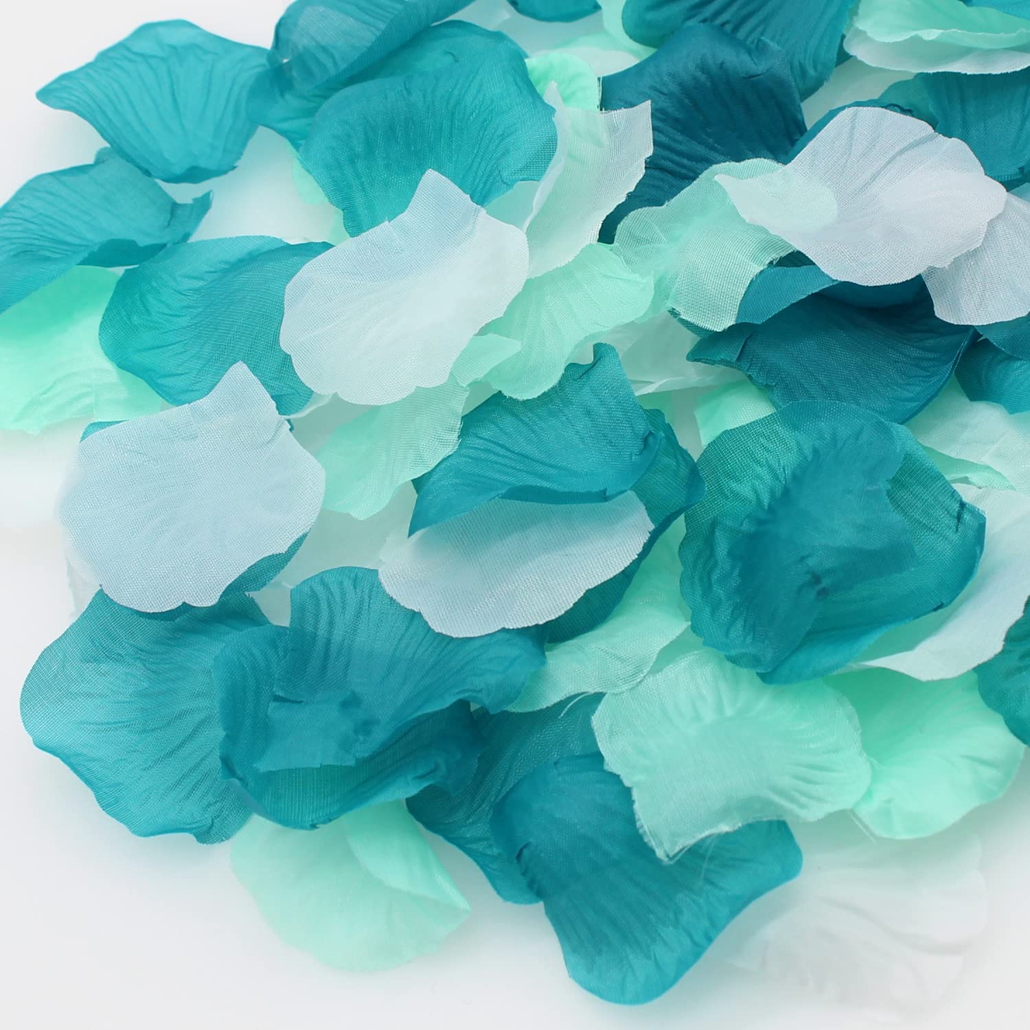 900Pcs Teal Mint White Mixed Silk Rose Flower Petals Table Confetti Sprinkles Mermaid Beach Party Wedding Baby Shower Centerpieces Favor Vase Filler Aisle Flower Girl Decoration