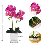 Artificial Potted Orchid Faux Phalaenopsis Silk Flowers Bonsai Realistic Arrangement In Silver Vase For Home Decoration Table Centerpiece, Purple