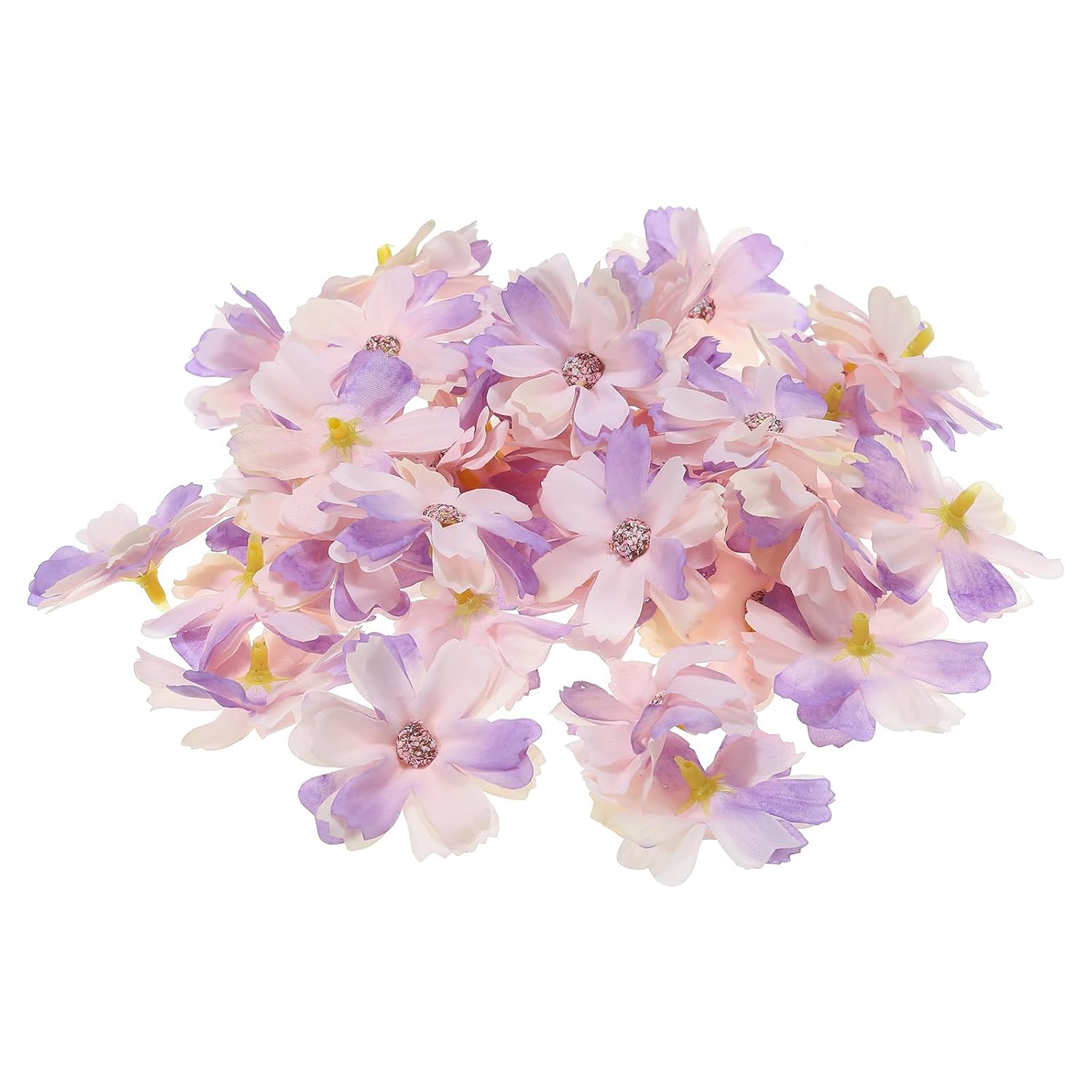 1.77" Artificial Multi-Layered Flower Heads, 50 Pack Silk Multi-Layered Fake Flowers Heads For Wedding Floral Bouquet Decoration Diy Craft Making, Purple White