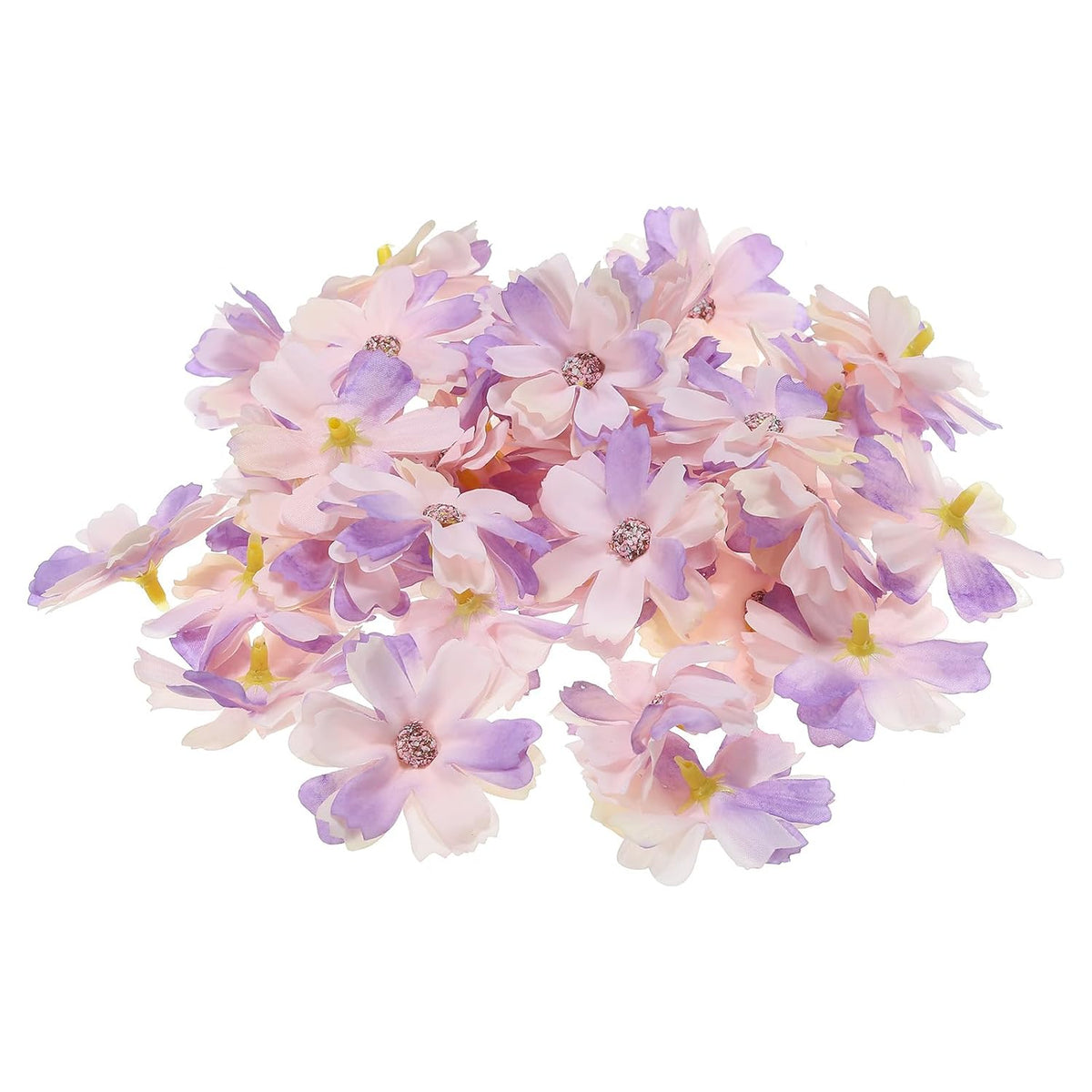 1.77" Artificial Multi-Layered Flower Heads, 50 Pack Silk Multi-Layered Fake Flowers Heads For Wedding Floral Bouquet Decoration Diy Craft Making, Purple White