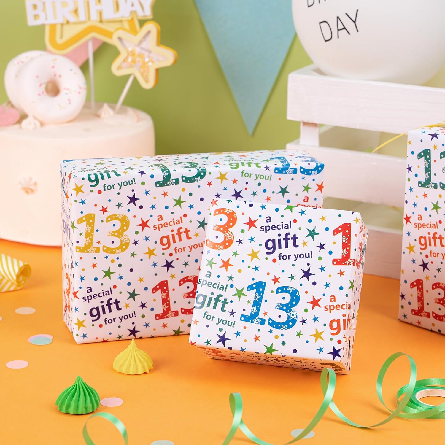 Birthday Wrapping Paper Sheet - 6 Sheets Colorful 13Th Birthday Design Folded Flat For Bday, Party, Baby Showers - 19.7 Inch X 27.5 Inch Per Sheet