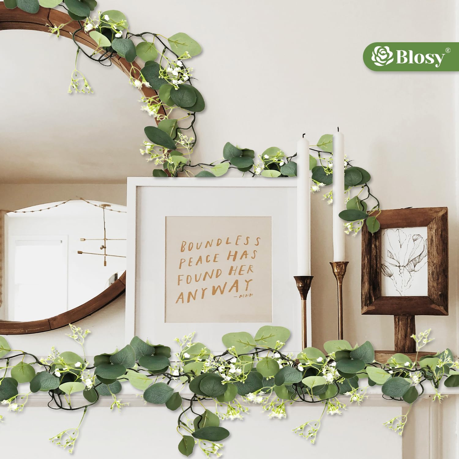 2 Pack Fake Vines With Eucalyptus Leaf & Flower, Artificial Ivy Garland For Room Decor, Green Flowers Hanging Plants Faux Greenery Leaves Bedroom Aesthetic For Home Garden Wall Wedding