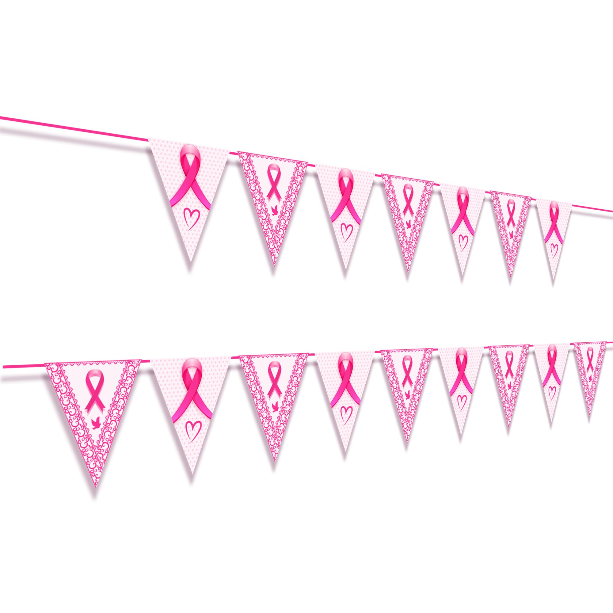 Breast Cancer Awareness Triangle Bunting Banner Pink Ribbon Decorations