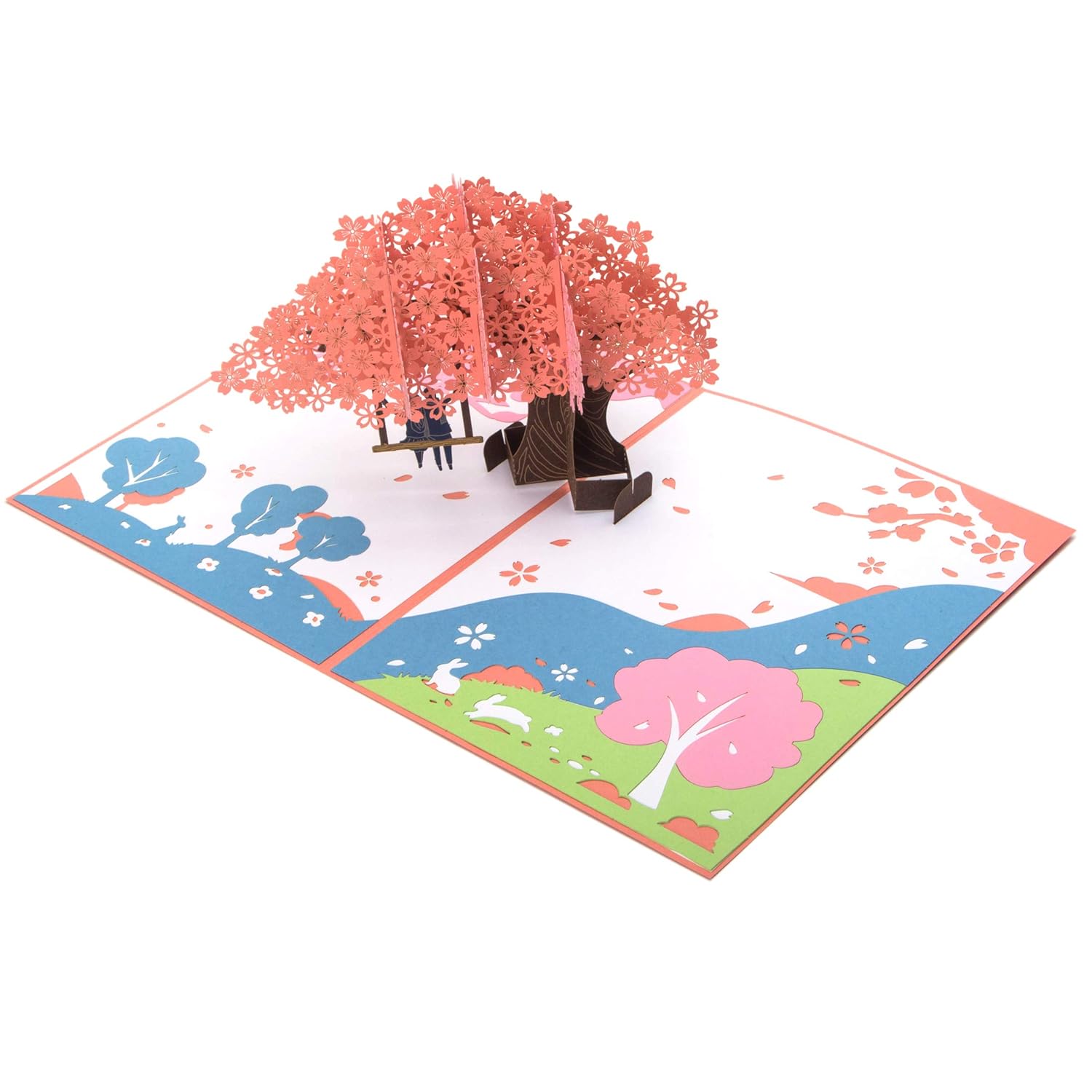 Cherry Blossoms And Swing 3D Pop Up Card, Anniversary Card, Valentines Day Card, Romantic Gift, Birthday Card For Wife Husband Couple Girlfriend Boyfriend, With Envelope