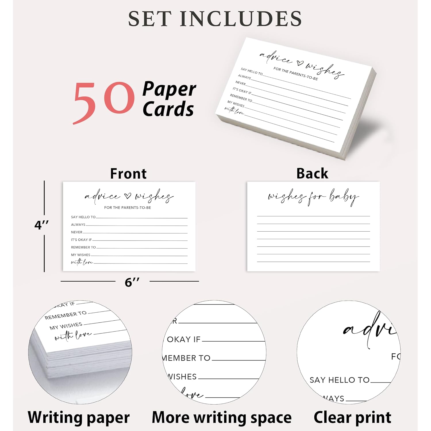 50Pcs Baby Shower Advice And Wishes Cards With Memory Guest Book – Sweet Messages For New Mom & Dad – Baby Shower Games, Party Decorations & Keepsake -A02
