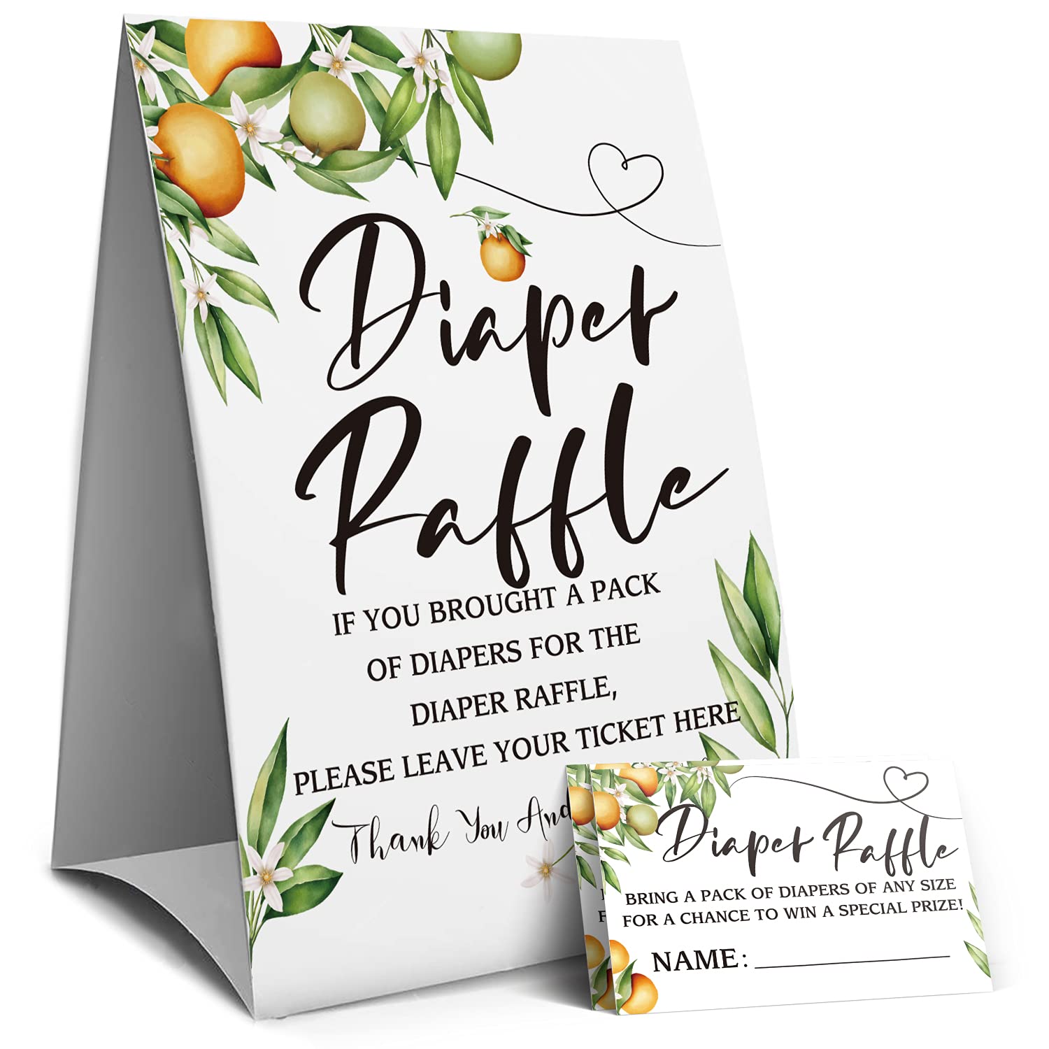 Orange Diaper Raffle Sign, Baby Shower Game, Diaper Raffle Kit, Baby Shower Invitation Set -1 Sign And 50 Guessing Cards(1A)
