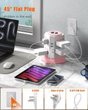 Power Strip Tower 8 Outlets 4 USB Ports 2 USB C 6.5FT Flat Plug Extension Cord White