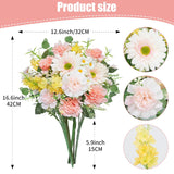16.6’’ Silk Artificial Spring Bouquet Flowers - White & Pink Dahlia, Daisy Fake Wildflowers And Yellow Lilac, Faux Floral Arrangements For Wedding Centerpieces, Home Decor, Table Vase Cemetery