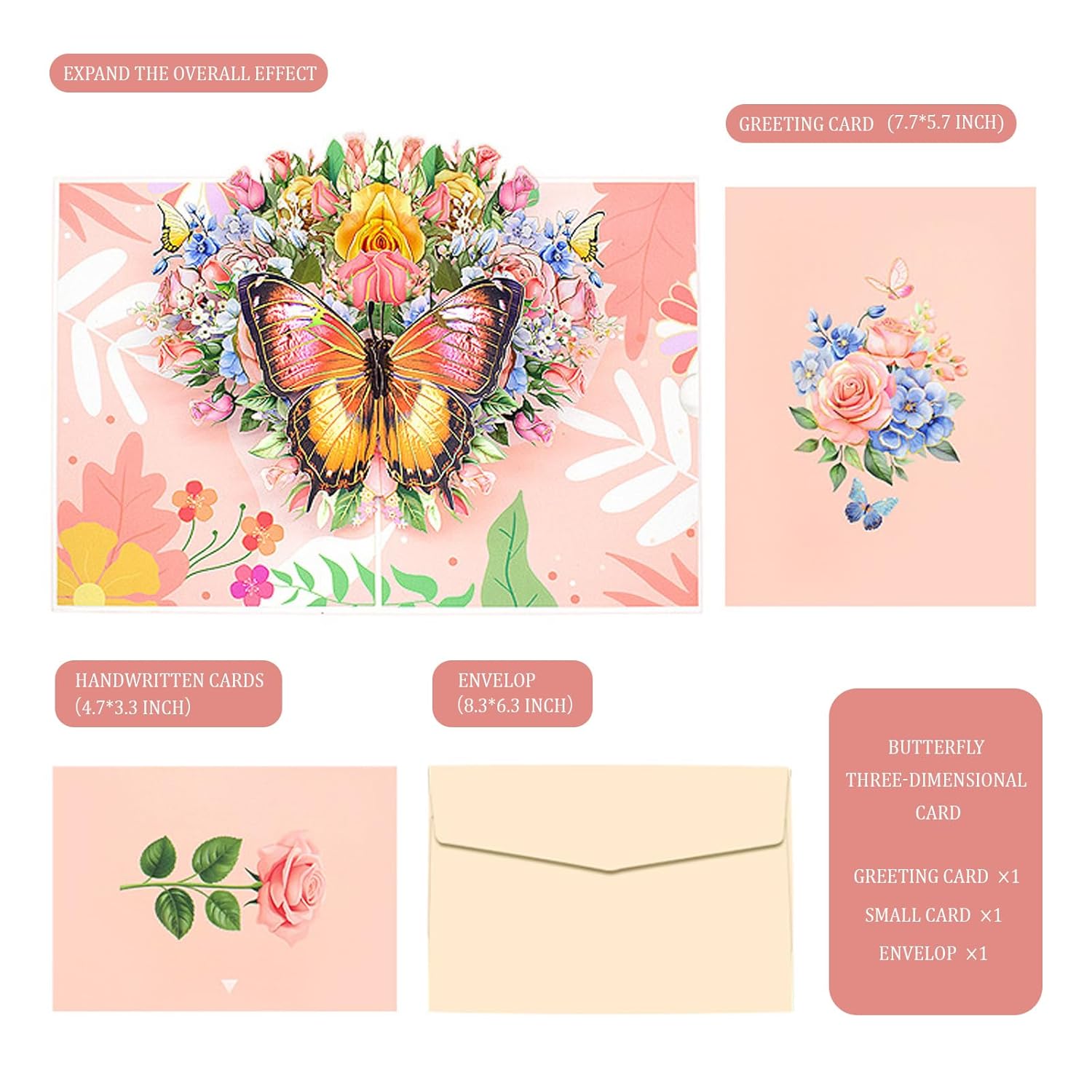 Butterfly 3D Pop-Up Greeting Card – Elegant Floral Pop-Up Card For Wife Husband Girlfriend Boyfriend Mom Dad Mother Father Birthday Wedding Anniversary Thanksgiving Day Christmas Day