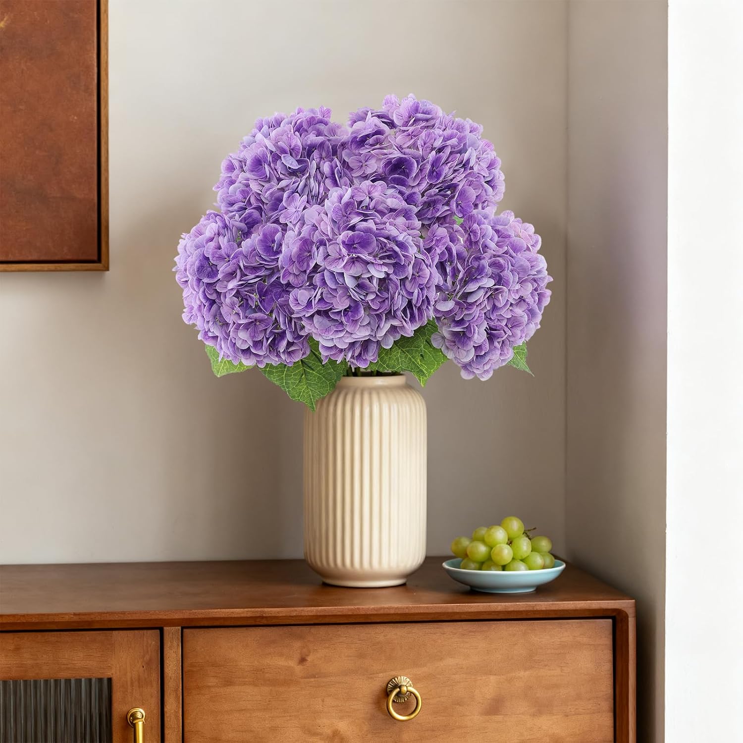 3Pcs Purple Hydrangea Artificial Flowers, 8.66" Large Real-Touch Latex Blooms With 22" Long Stems, Faux Hydrangea For Home Table Centerpieces, Wedding Bouquets & Floral Arrangement Decor (Purple)
