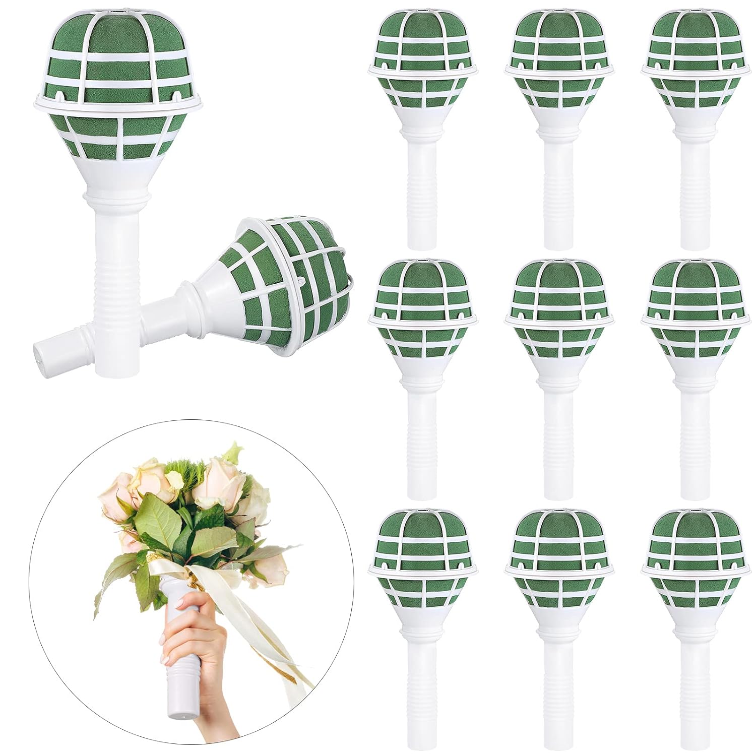 Wedding Bouquet Holder Bridal Bouquet Holders For Artificial Flowers Foam Bouquet Holder Handle For Weddings Flower Arrangement Gardening Supplies (10 Pieces)