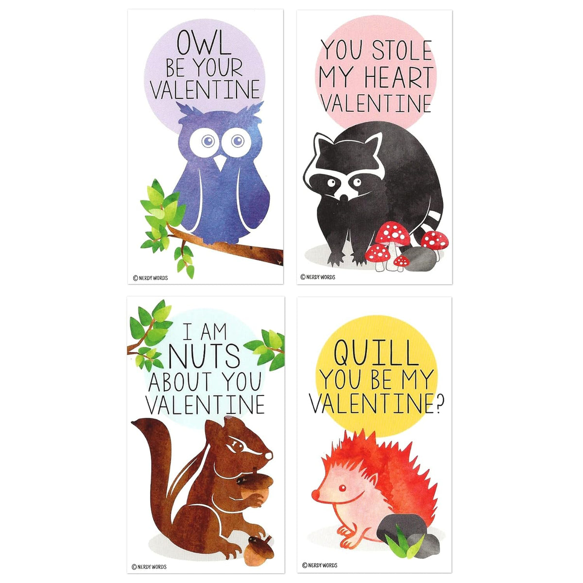 Mini Chipmunk, Owl, Raccoon, Hedgehog Woodland Animal Valentines (Wallet-Sized Cards With Tiny Envelopes) For Valentine'S Day (Set Of 24)