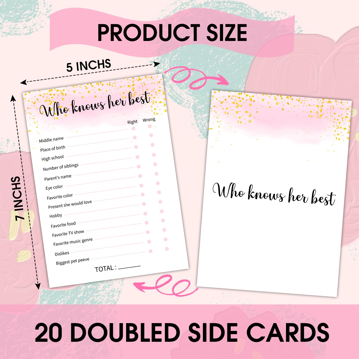 Who Knows Her Best - Adult Birthday Party Games Decoration Party Games For Adult Friend, Birthday Party Favor Activities Supplies, 20 Birthday Games Card Set -02