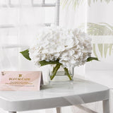Luxury Pu Fake Flowers In Vase With Faux Water, White Real Touch Hydrangea Artificial Flowers With Glass Vase For Office Home Dining Room Centerpiece Table Decorations