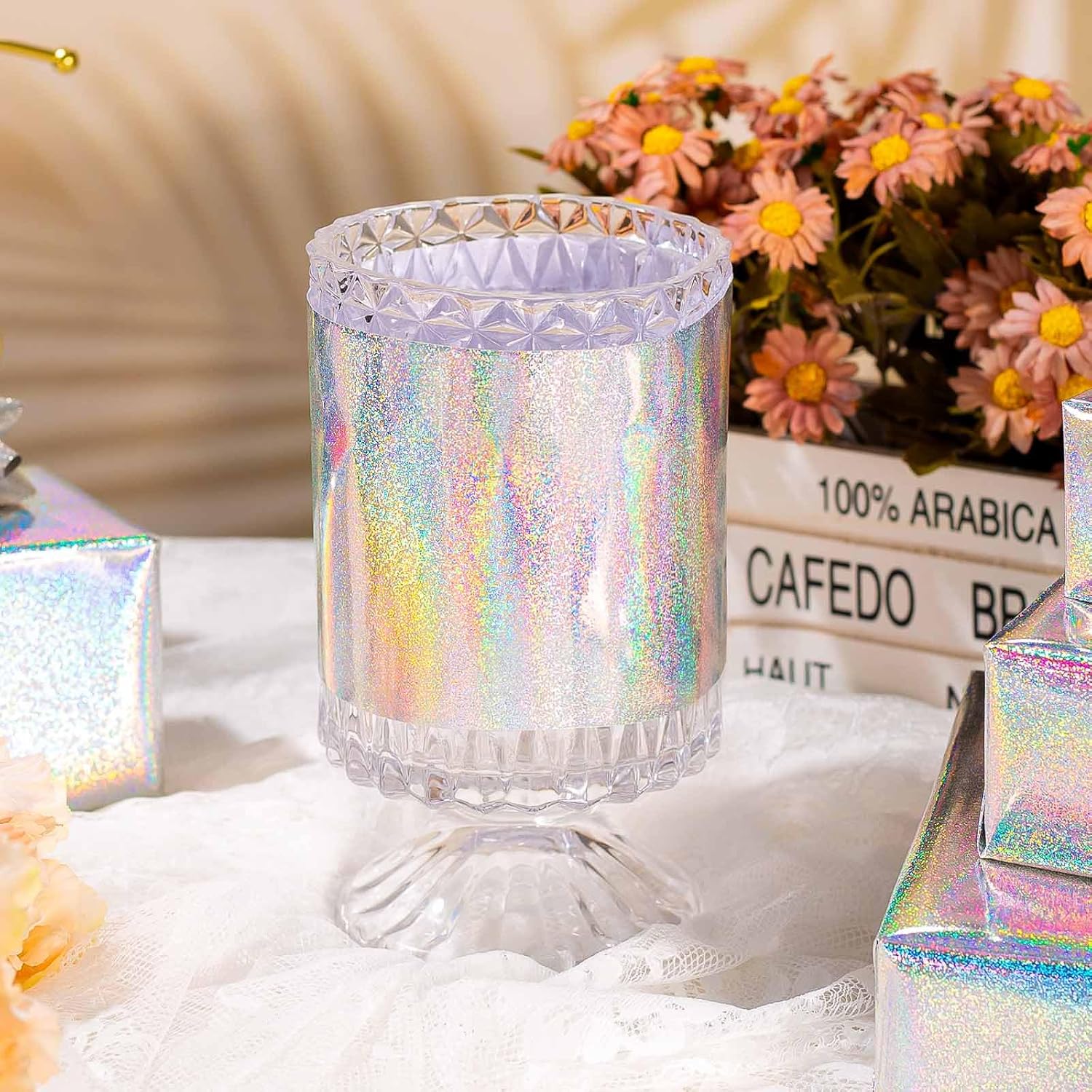 Silver Wrapping Paper Roll, Metallic Holographic Point Gift Wrap For Birthday, Valentines, Mothers Day, Graduation, Wedding, Fathers Day, Baby Shower, Christmas (17 In X 32.8 Ft)