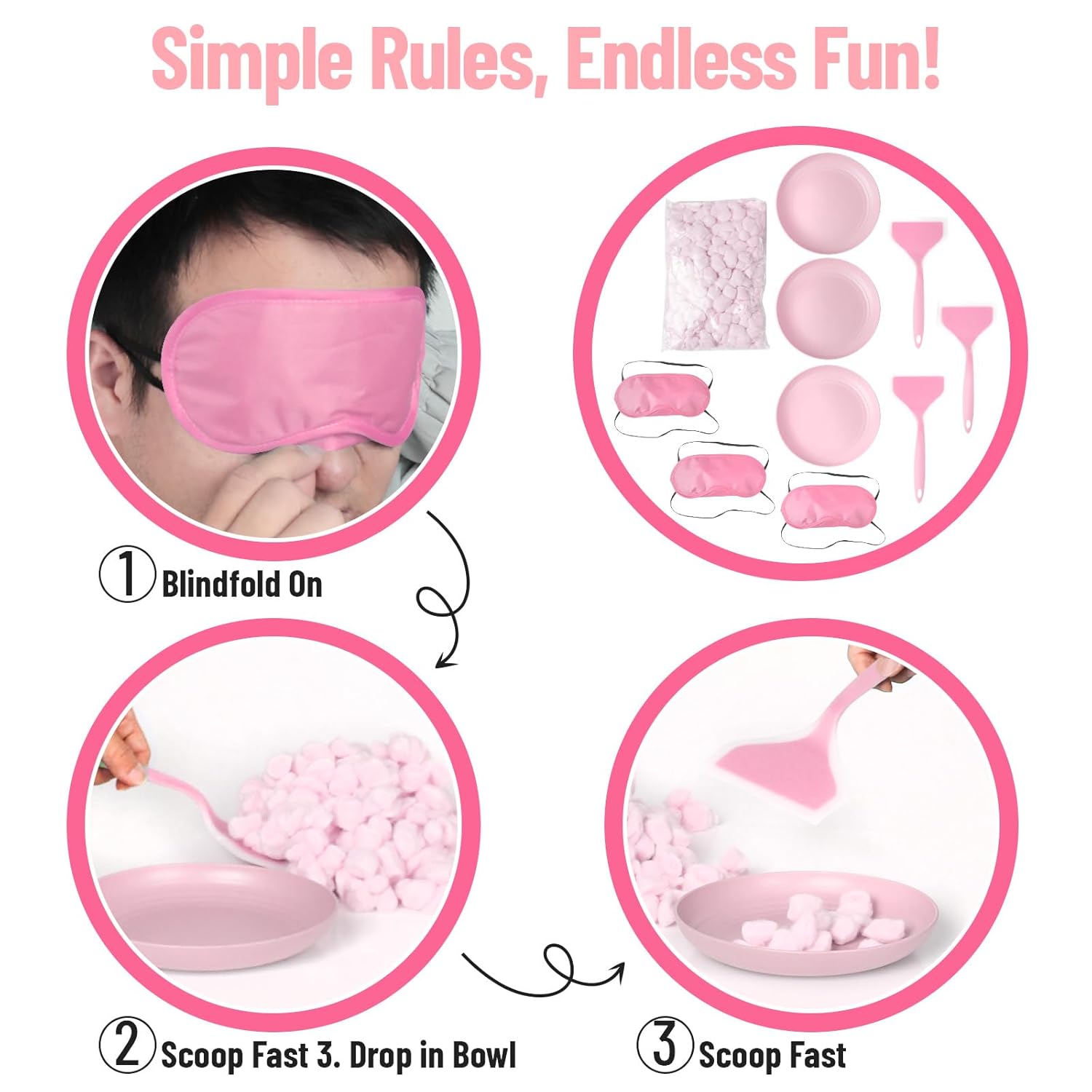 3 Sets Baby Shower Games Funny Activities - Funniest Baby Shower Game Ever, Ice Breakers For Boy Or Girl, Cotton Craze Challenge (Pink)
