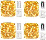 4 Pack Battery Operated Fairy Lights 16.4FT 50 LED Warm White Copper Wire String Lights with Remote Timer Waterproof for Bedroom Wedding Decor