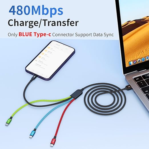 2 Pack 4 in 1 Multi Charging Cable 5FT Nylon Braided USB Charger Cord for iPhone Samsung USB C Micro USB