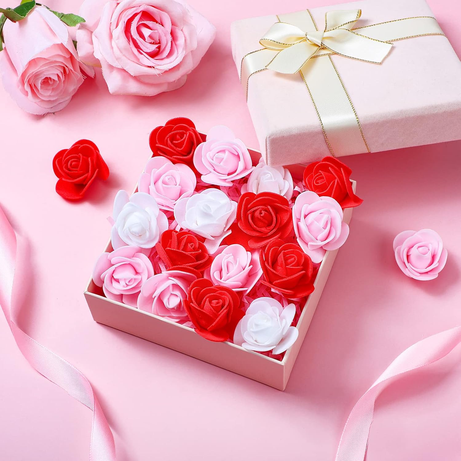 1000 Pcs 1.4 Inches Valentine Mini Foam Rose Bulk Artificial Mini Fake Roses Heads Foam Flowers For Diy Crafts Wedding Bouquets Centerpieces Party Decoration(White, Pink, Red)