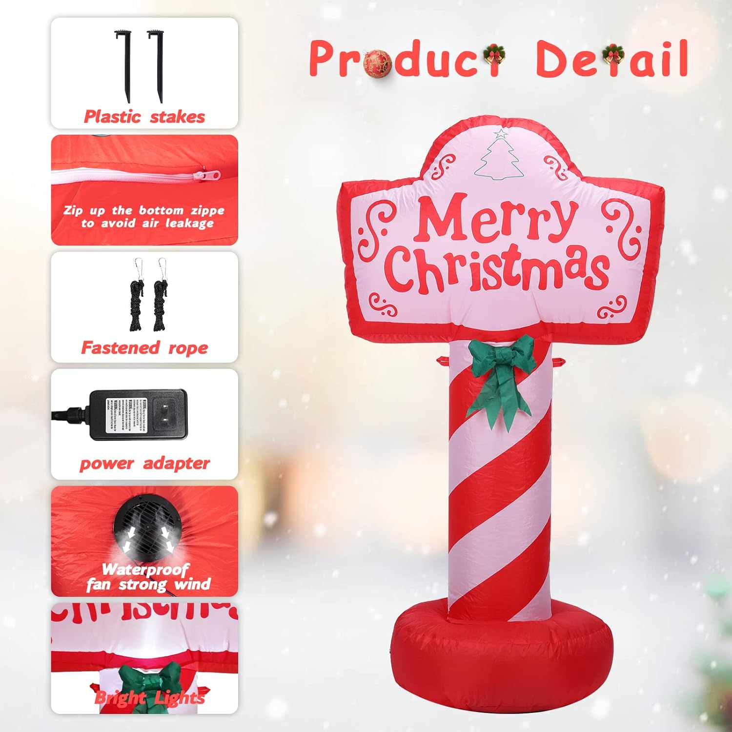 Christmas Inflatables Outdoor Decorations Merry Christmas Yard Sign Inflatables Sign 4 Ft Xmas Blow Up Led Light Built-I