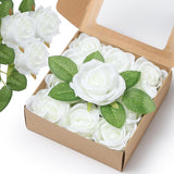 Artificial Flowers 24 Item Artificial Silk Flowers With Stems Realistic Roses Bouquet For Diy Wedding Bouquets Valentines Day Decorations Home Wedding Decoration 12 Rose With 12 Green Leaves (White)
