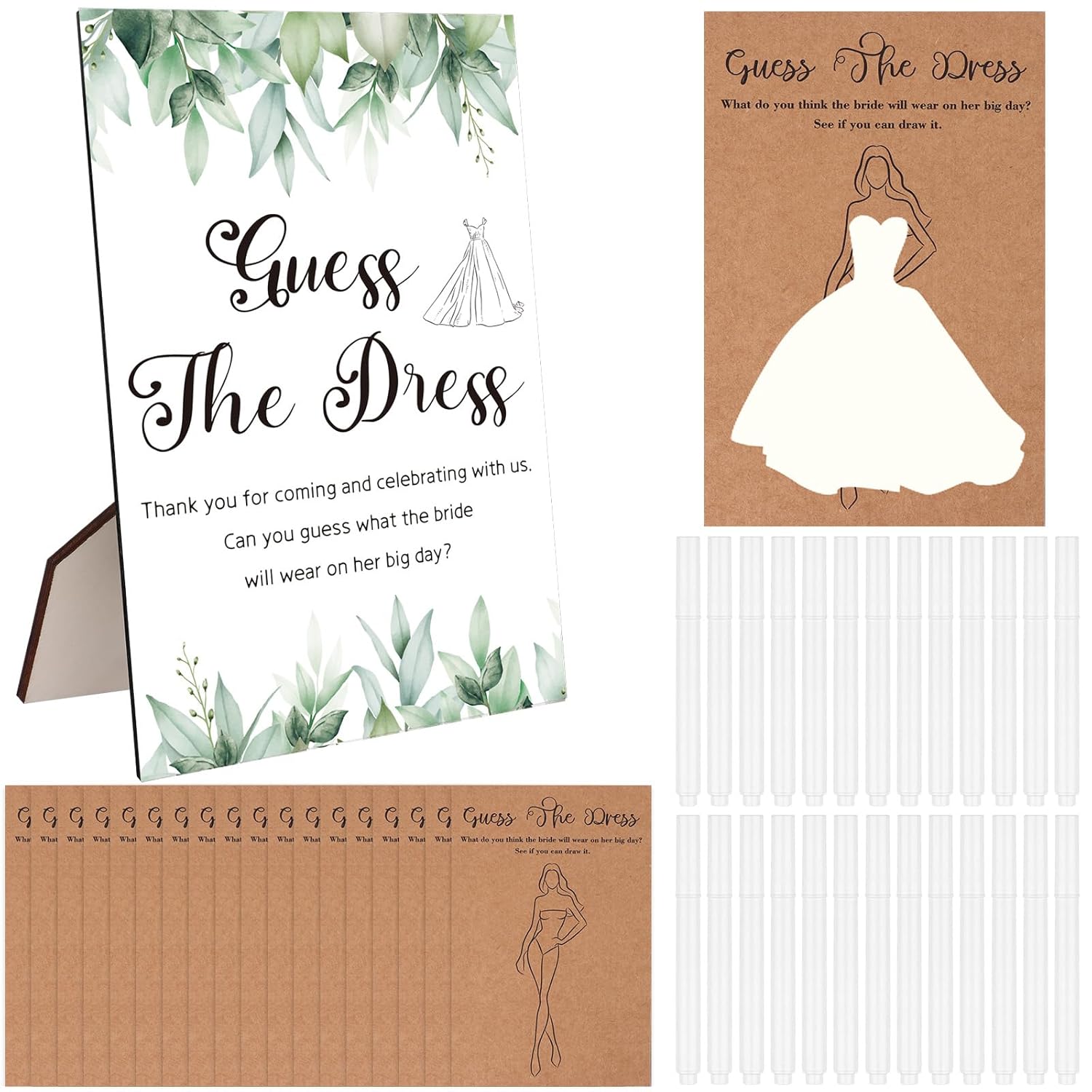 60 Set Guess The Dress Bridal Shower Games For Guests Include Guess The Dress Bridal Shower Game Table Sign Card White Pens For Wedding Bridal Shower Games Party Supplies