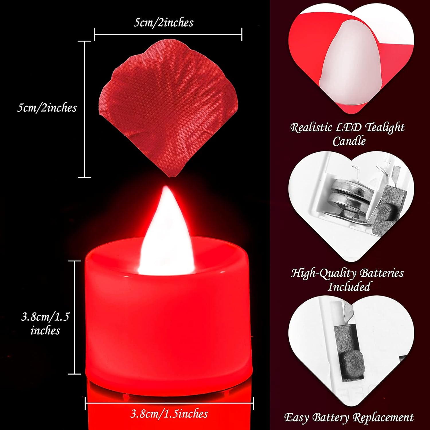 600 Pieces Artificial Rose Petals With 12 Pieces Led Tea Lights Candle Romantic Candle For Romantic Night Valentine Anniversary Wedding Honeymoon(Red Light)