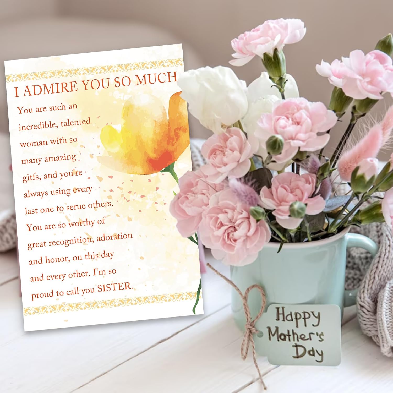 Mothers Day Card For Sister - Flower- Happy Mother'S Day Gifts For Sister, Friends, Bsteie, Gifts For Women, Her