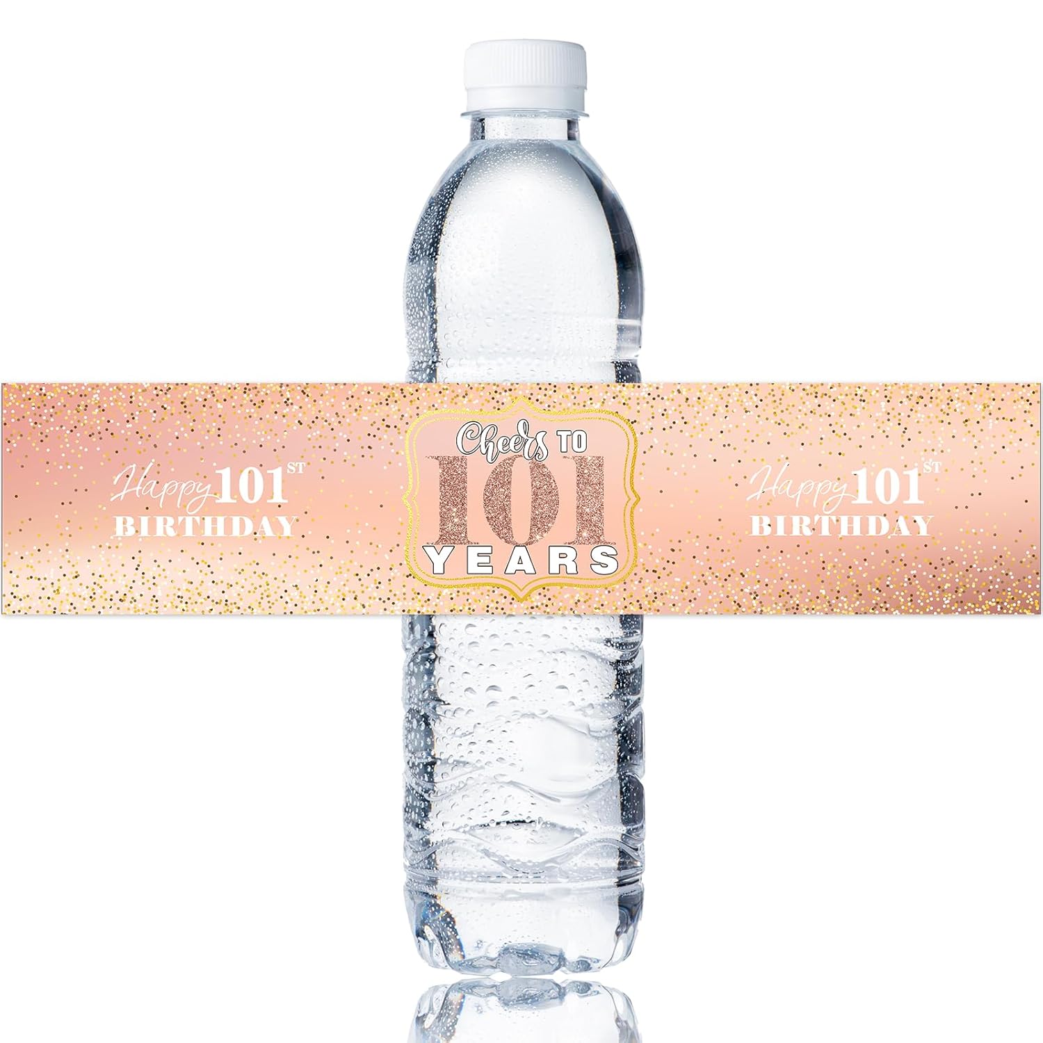 Happy 101St Birthday Water Bottle Stickers, 101 Years Old Birthday Water Bottle Label, Happy Birthday Party Decorations, Cheers To 101 Years Party Stickers Supplies 32 Stickers Rose Gold