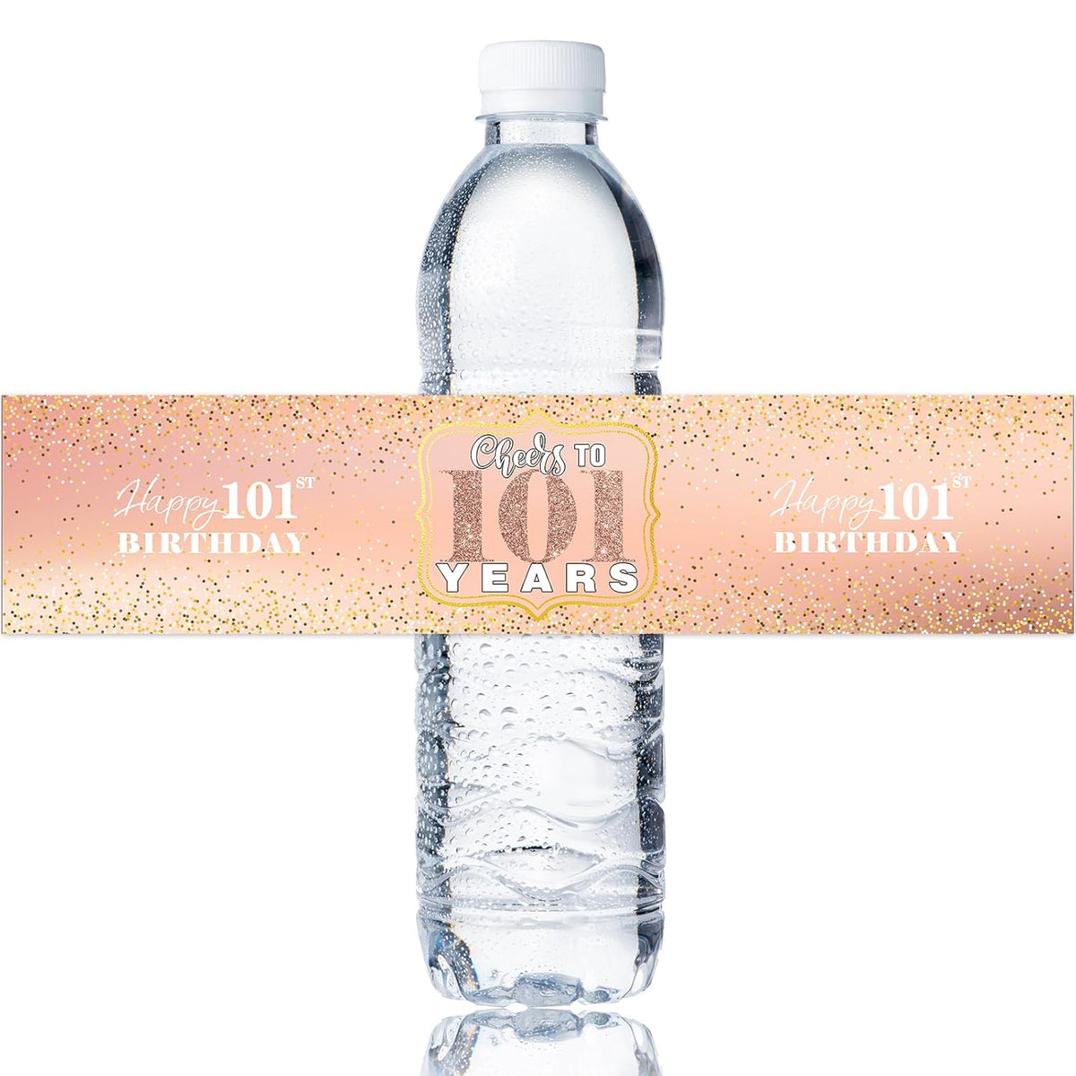 Happy 101St Birthday Water Bottle Stickers, 101 Years Old Birthday Water Bottle Label, Happy Birthday Party Decorations, Cheers To 101 Years Party Stickers Supplies 32 Stickers Rose Gold