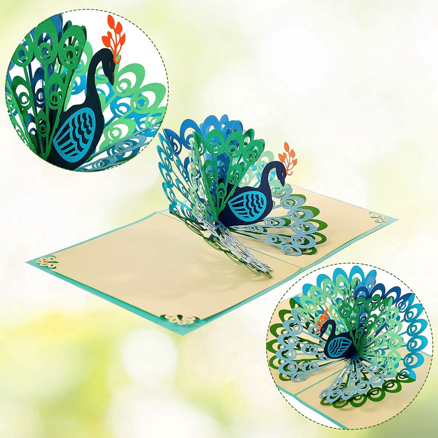 Blue Peacock 3D Popup Card Handcrafted Paper Gift For Mom, Wife Or Nature Lover