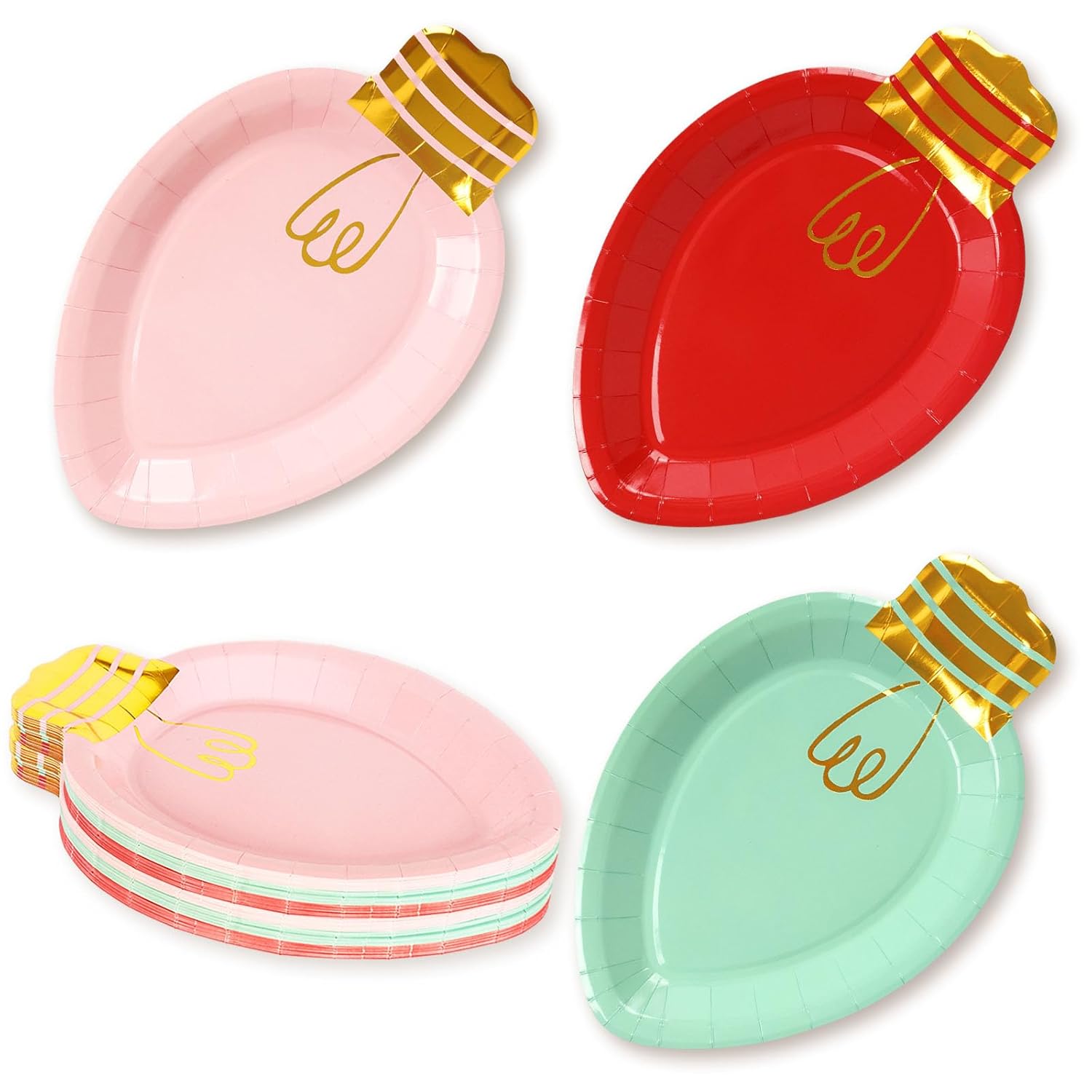 30Pcs Christmas Paper Plate Lights Shape Disposable Dinner Party Plates Holiday Dinnerware For Dessert Salad Appetizer Cookies, 10.4 X 6.7 In