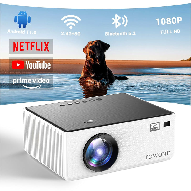 Mini Projector - Android TV 11, 1080P, WiFi, Bluetooth, Built-in Netflix