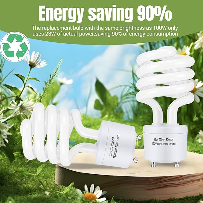 GU24 CFL Light Bulbs T3 Spiral 23W 100W Equivalent 2700K Soft White 1600 Lumens 2 Pack