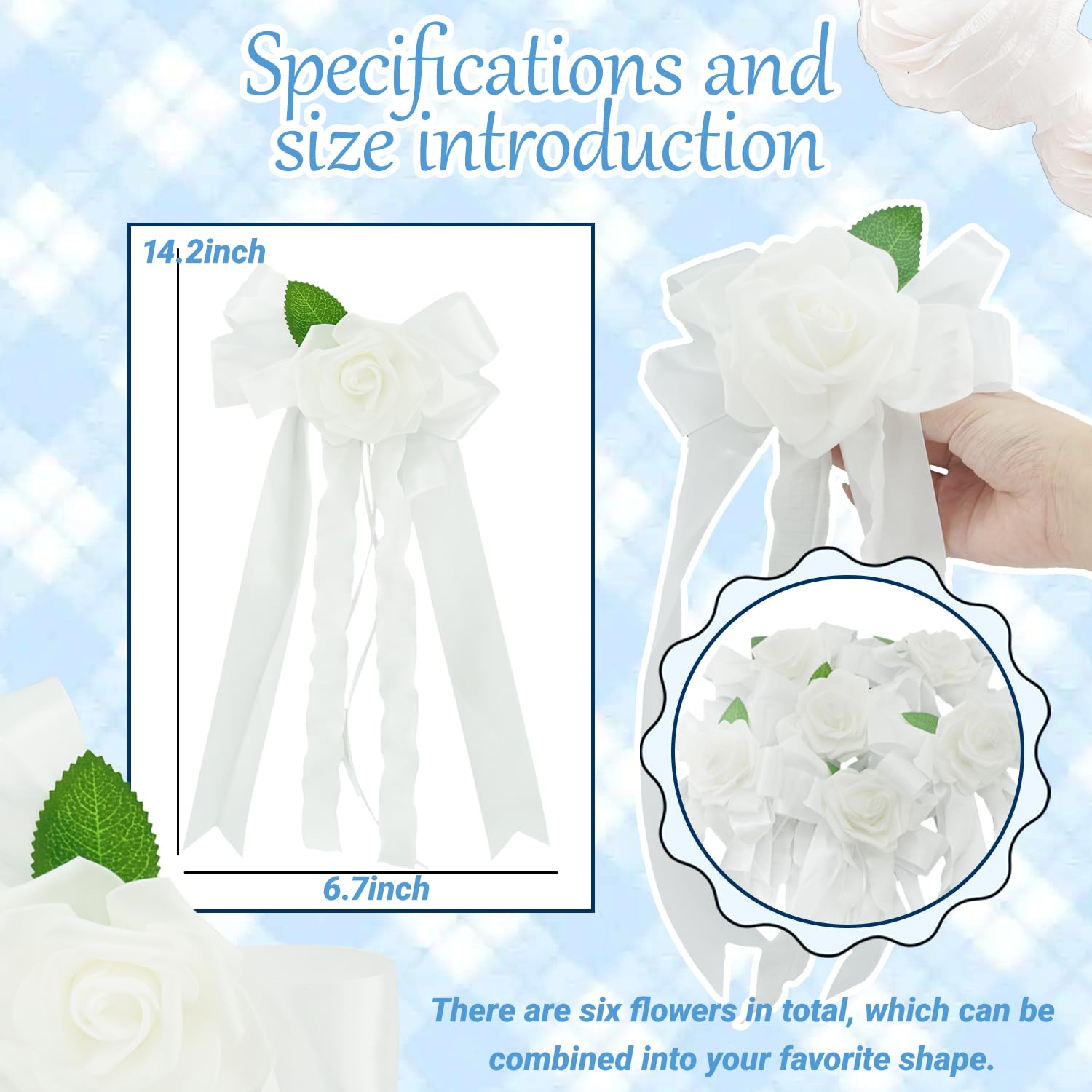 6Pcs Just Married Car Decorations, White Artificial Decorative Flower For Wedding Car Door Handles And Rearview Mirrors