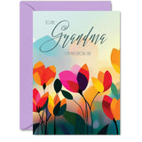 Grandma Birthday Card - Vibrant Summer Flowers - Vivid Happy Birthday Card For Grandma From Granddaughter Grandson, A5 Female Floral Bday Golden Greeting Cards