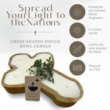 Dough Bowl Candle Co. Prayer Candle - 14" X 10" X 2" 6 Wick Religious Candles, Spiritual Prayer Bowl With 100% Soy Wax, Long Lasting, Fragrant Scented Wooden Cross For Altar Supplies