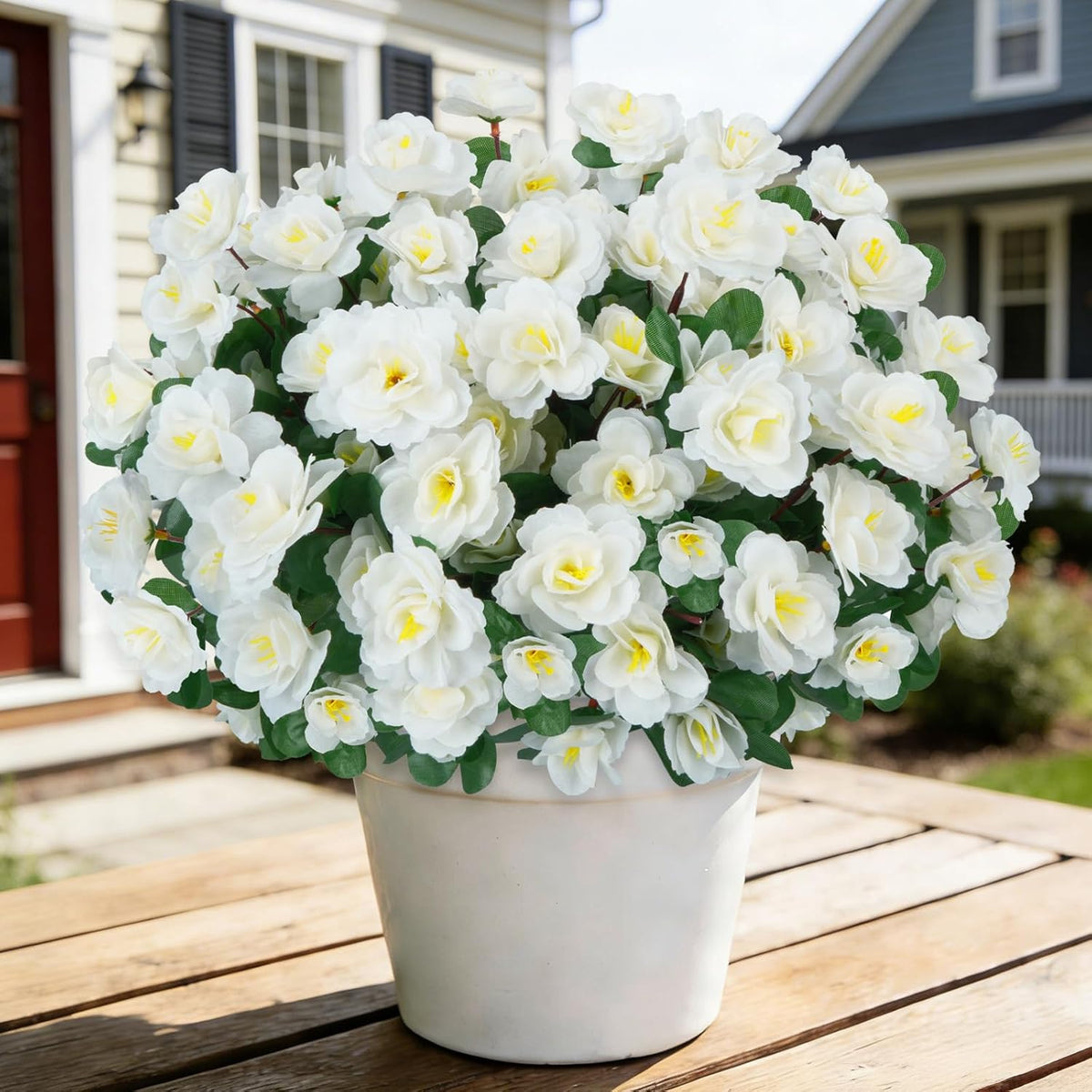 12 Pcs Spring Flowers Artificial White Flowers Outdoor 13.78" Uv Resistant Silk Spring Floral Arrangements Azalea Faux Flowers For Outdoor Planters Porch Patio Balcony Garden Vase Table Decor