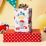 Gift Wrapping Paper Roll, 17 Inch X 33 Feet Cute Elephant Firefighter Wrap Paper With Polka Dot For Birthday Party Boys Girls Baby Shower