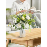 Fake Flowers With Vase,Artificial Silk Roses In Vase,Table Centerpieces For Dining Room, Silk Faux Flower Arrangements For Home, Living Room Bathroom Plant Decor,Table Decorations