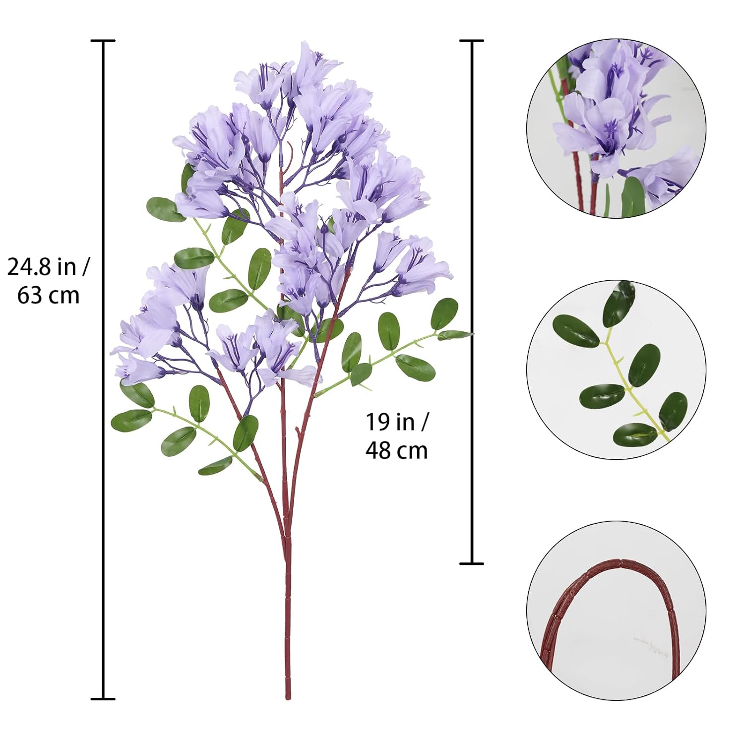 4Pcs Faux Light Purple Artificial Delphiniums, 24.8 Inch Long Stem Artificial Jacaranda Flowers For Tall Vases, Fake Delphiniums For Artificial Flower Arrangements, Home Party Decorations