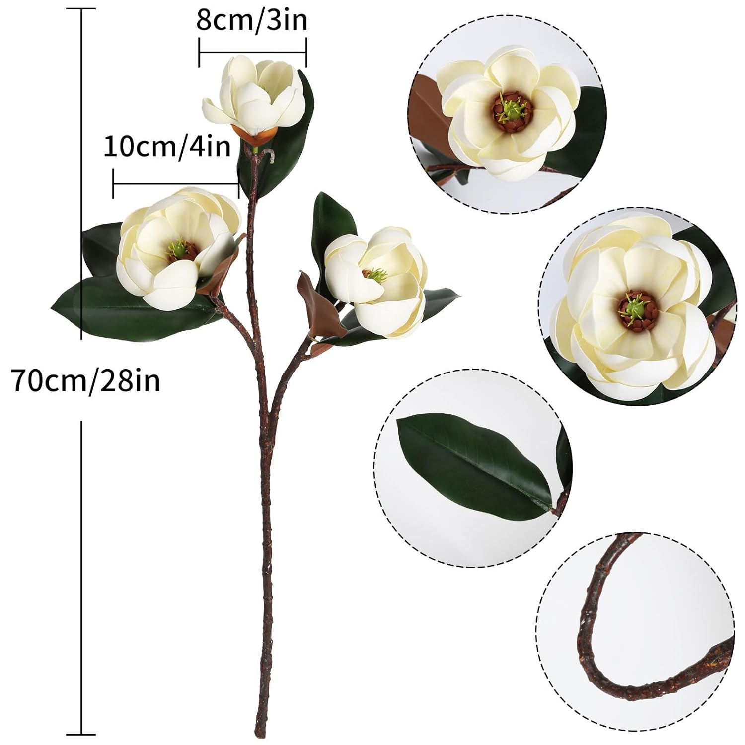 White Magnolia Flowers Artificial 3Pcs 9 Heads Large White Flower 27.5" Long Stem Artificial Flowers Silk Magnolia Flowers For Home Decor Indoor Faux Floral Arrangements