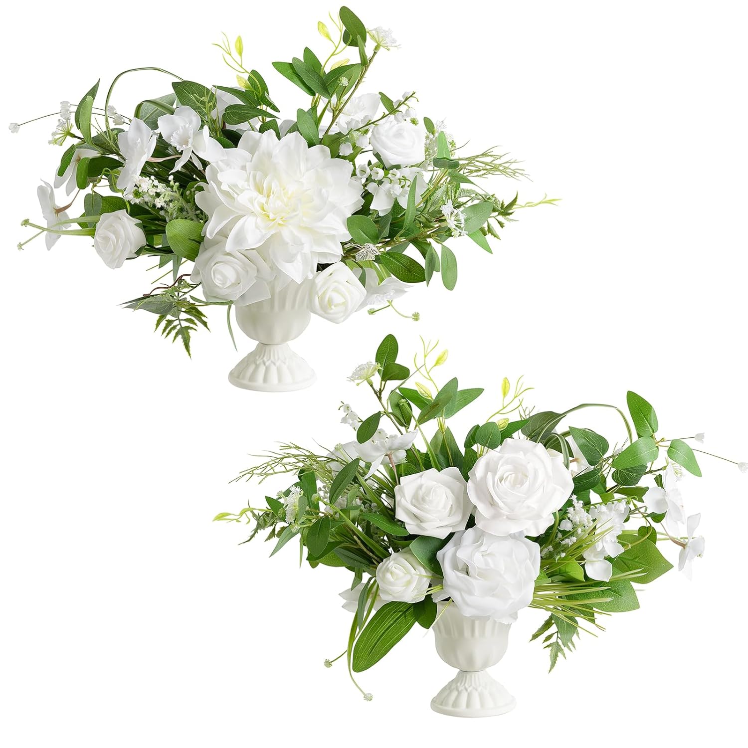 Green White Artificial Flowers With Vase Wedding Table Decor Bouquet Centerpiece Flower Potted For Ceremony Reception Desk Flowers Mantel Archway Aisle, Set Of 2
