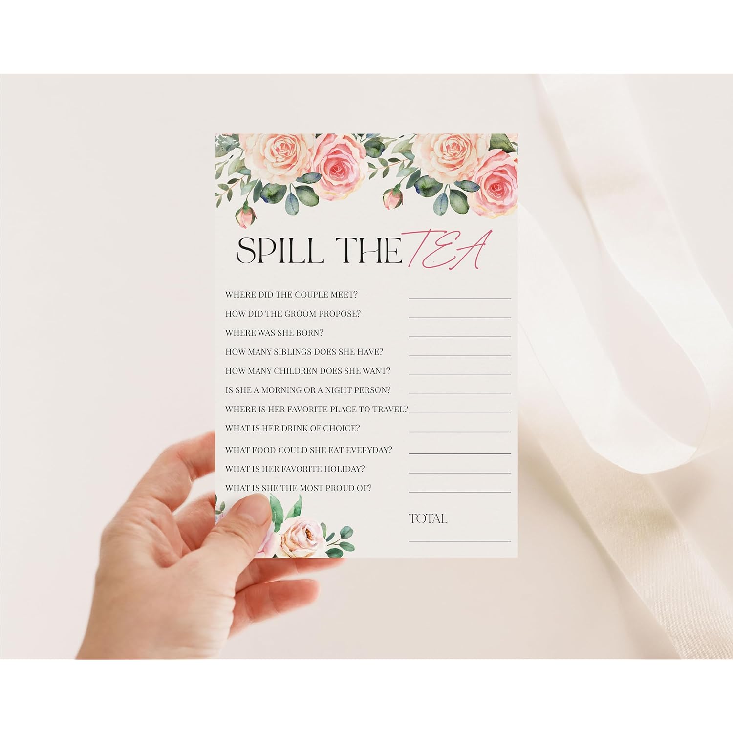50 Spill The Tea Party (50-Cards) Fun Bridal Shower Game Activity, Who Knows The Bride Best, Decorations, Engagement Party, Rehearsal Dinner, Bridgerton