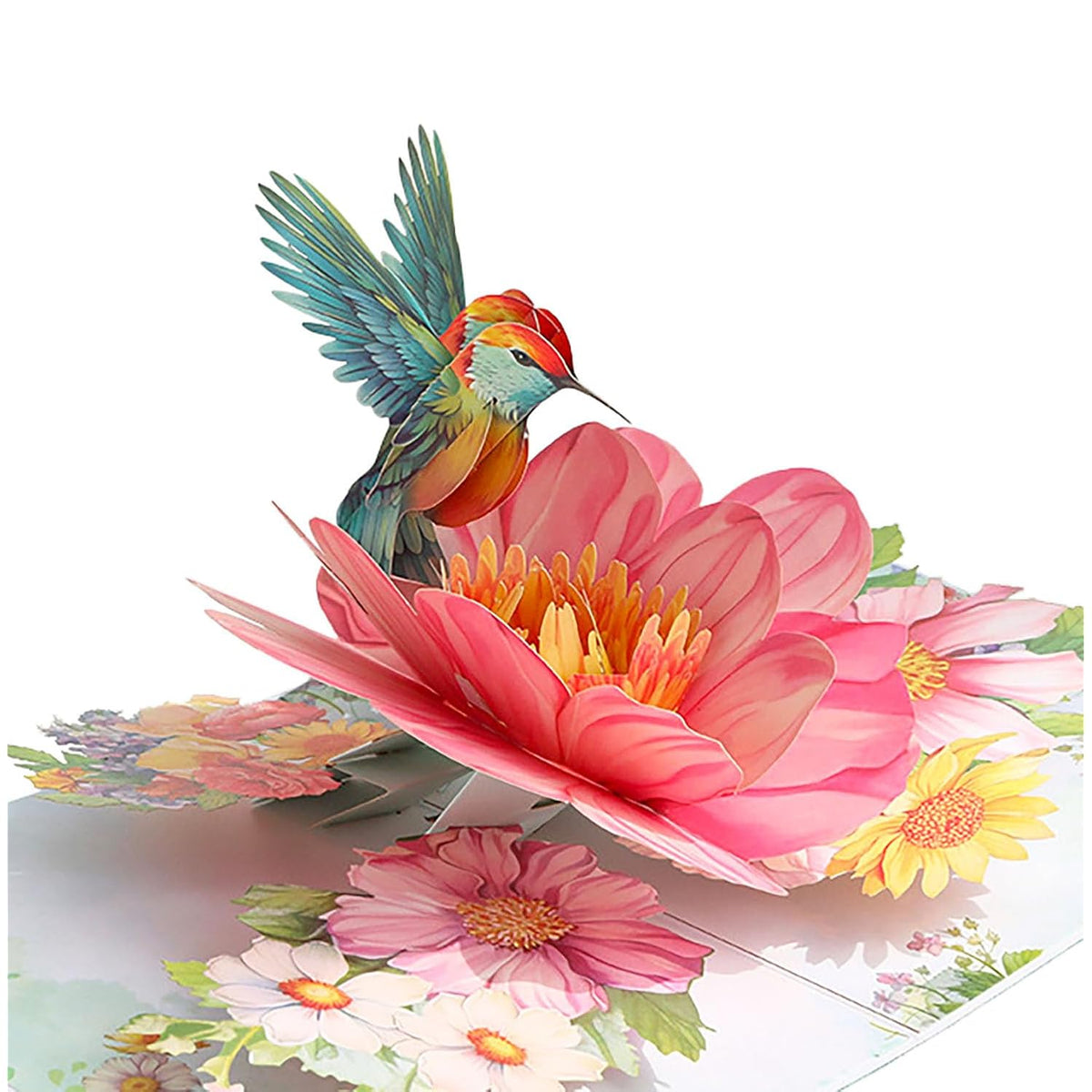 3D Hummingbird And Flower Pop Up Card, 3D Flower Greeting Pop-Up Card For Birthday, Anniversary, Thank You, Mother’S Day, Thinking Of You, Nature Lovers Gift For Women And Mom