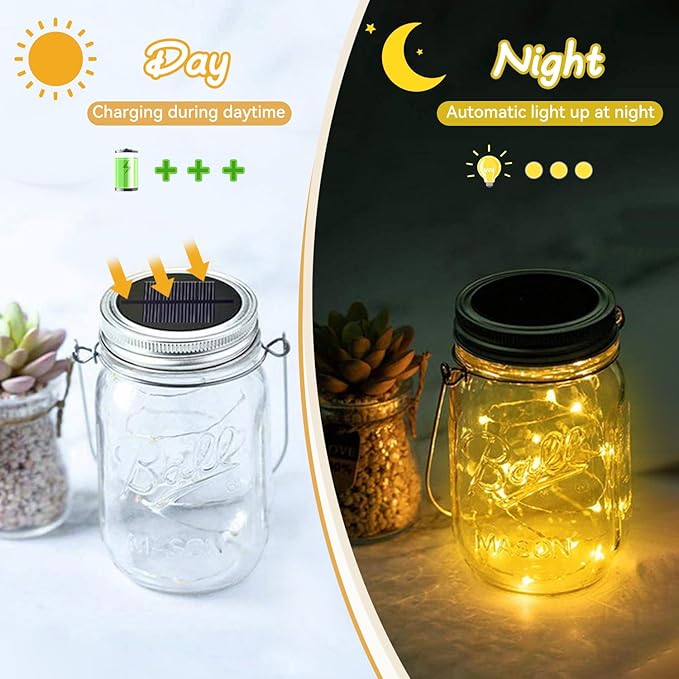 3 Pack Mason Jar Solar Light Lids LED Fairy String Lights for Garden Party Lantern Decor