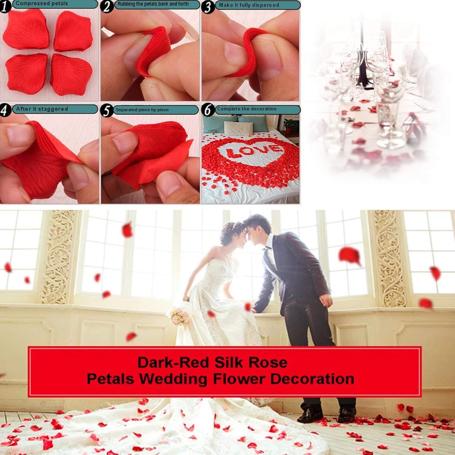 1000 Pieces Blue Artificial Silk Rose Petals Flower Decoration Wedding Party Color Blue