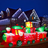 10 Ft Christmas Inflatables Train With Santa Claus Christmas Trees Built-In Led Lights Blow Up Christmas Decor For Chris