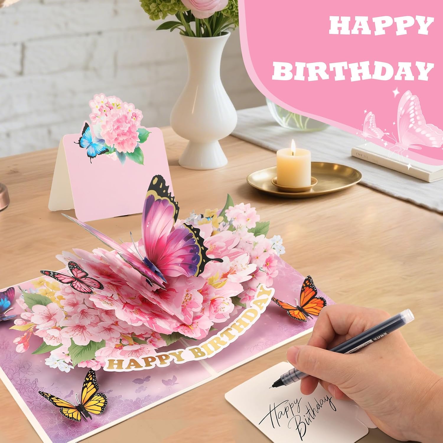 Pop-Up Butterfly Bouquet Birthday Card, 3D Pop-Up Birthday Cards For Mom, Wife, Girlfriend, Grandma, Sisters, And Daughter-In-Law